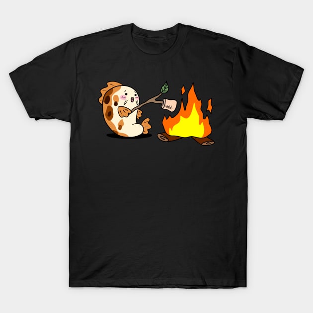 Cartoon Koi Fish Roasting Marshmallows by a Campfire T-Shirt by saradaboru